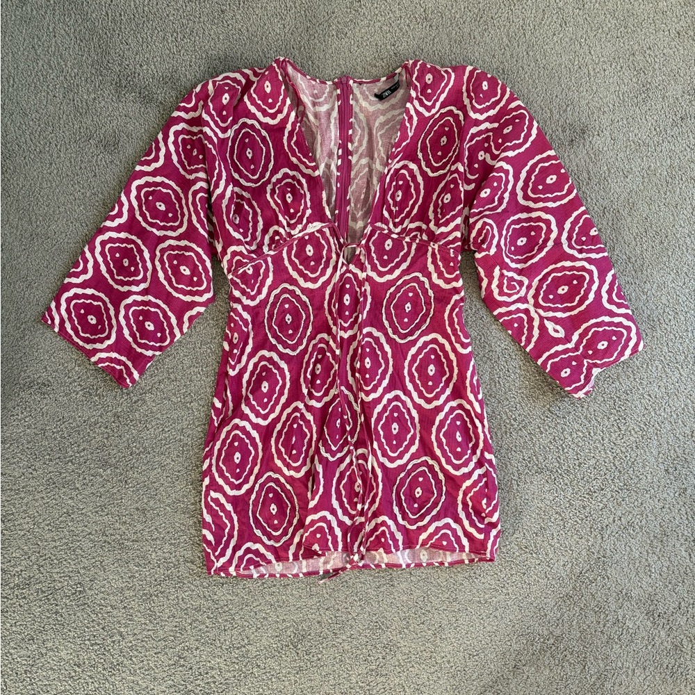 Zara Pink and White Patterned Dress
